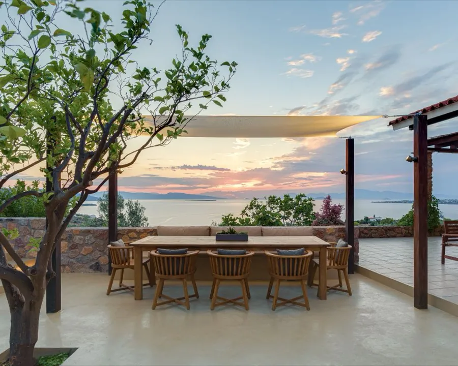 Melitta — sunset from the pergola table