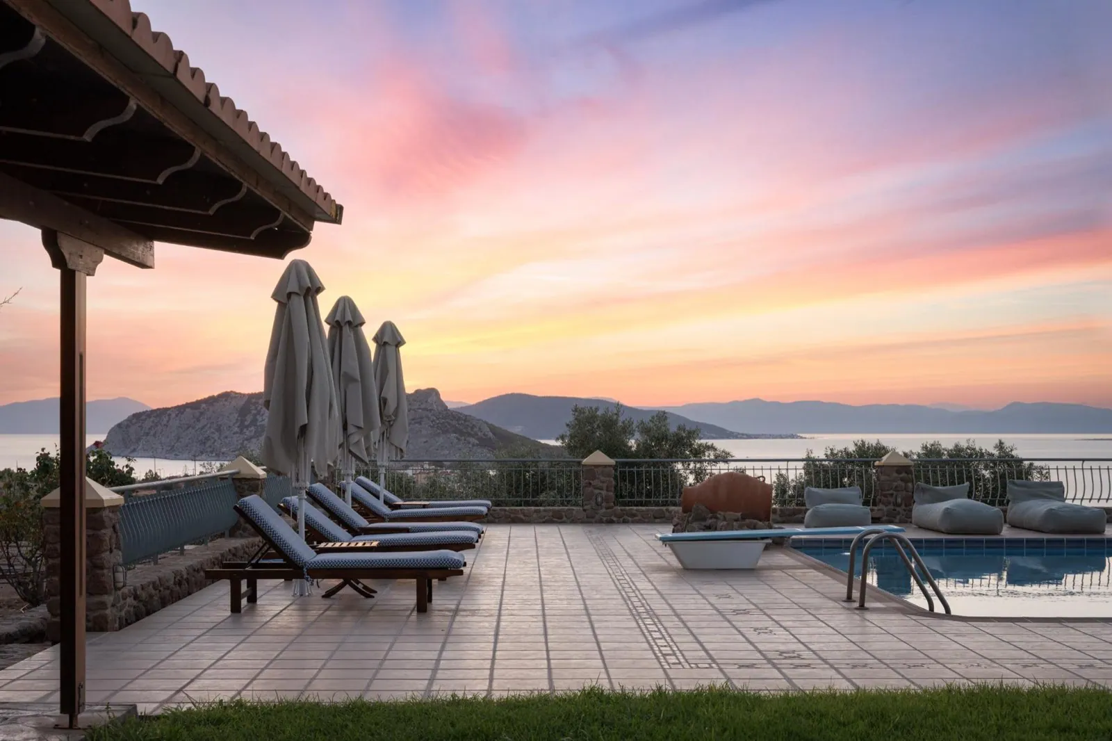 Villa Aelia — the pool at sunset